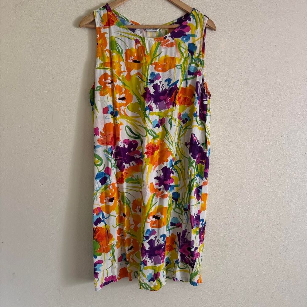 Jams World XL Watercolor Floral Shift Dress Hawaiian Resort Wear Colorful